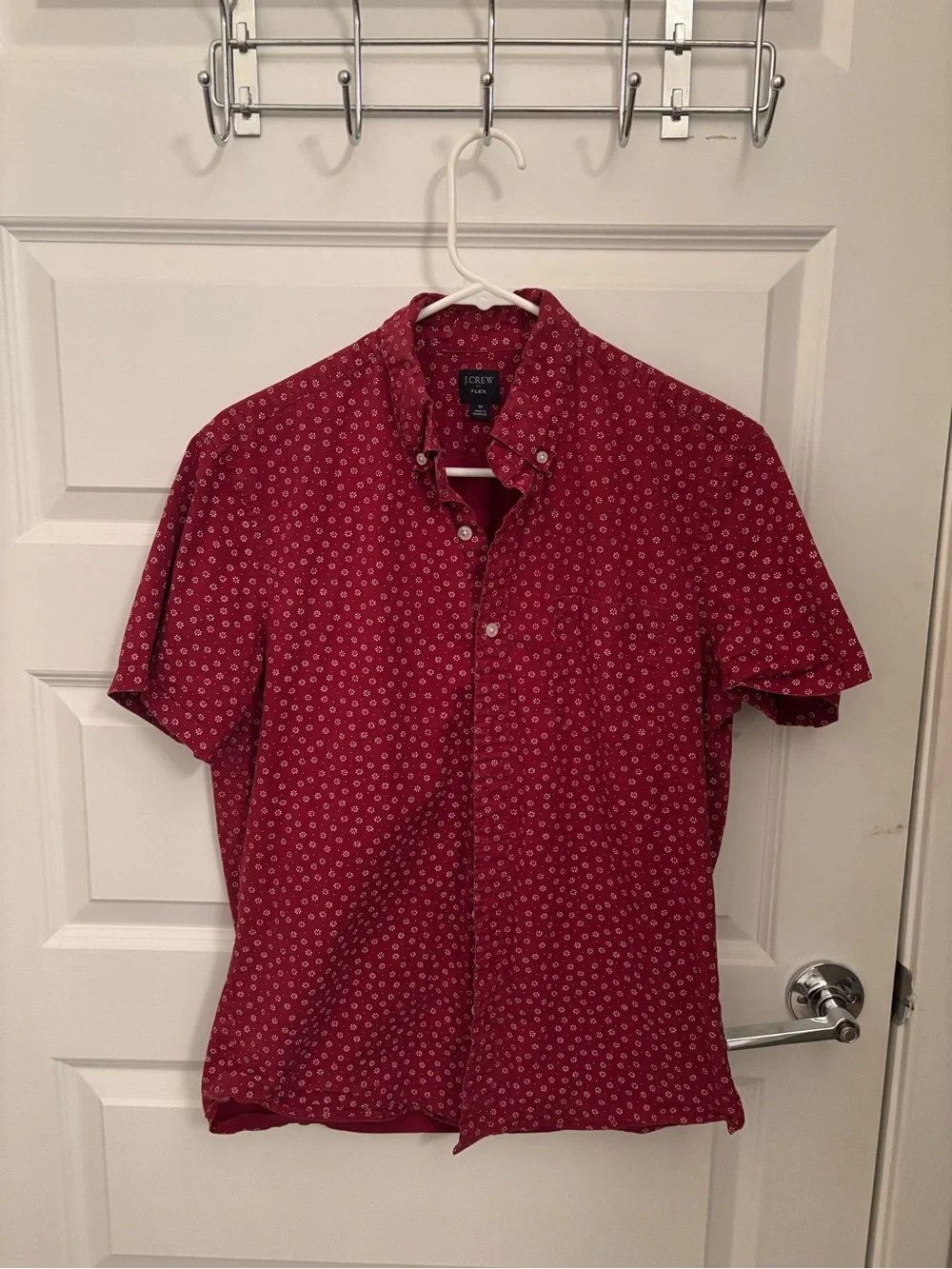 J. Crew Men's Short-Sleeve Button-Down Shirt in Red Floral Motif